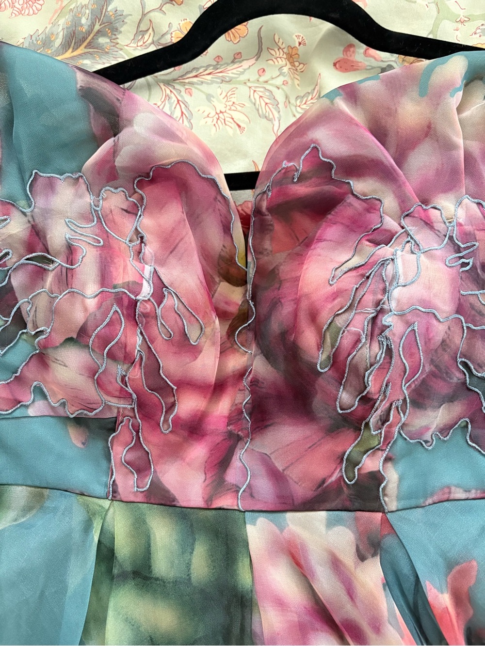 Floral Off-Shoulder Maxi Dress in Teal and Pink - Picture 4 of 5